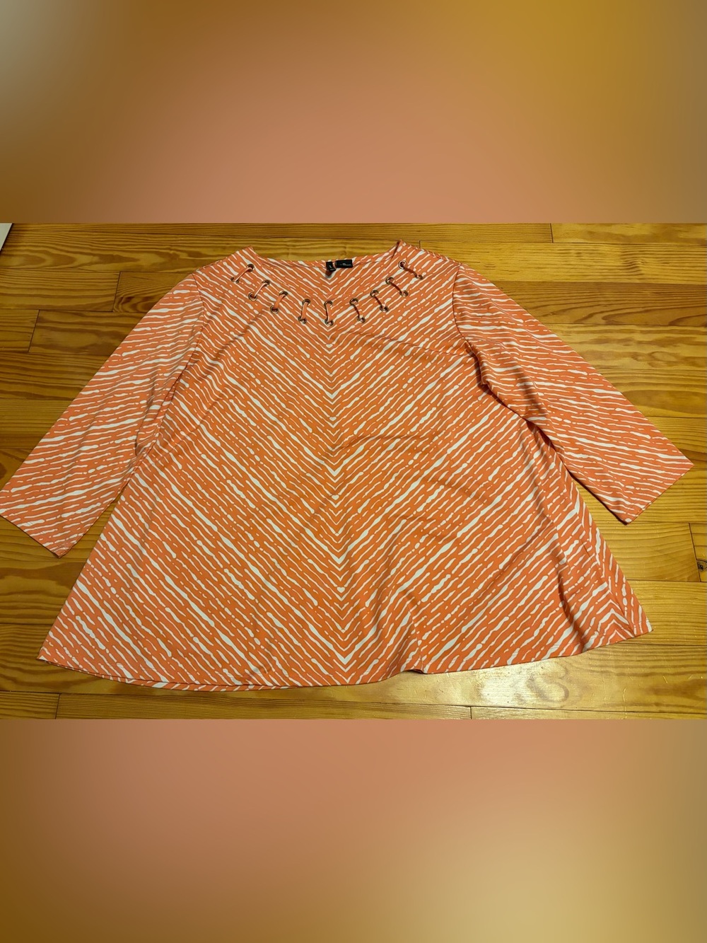 new directions Coral and White Striped Lace-Up Neck Tunic